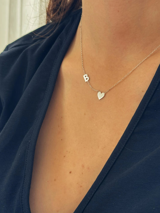 Tek Harfli Kalpli Kolye | 925 Gümüş