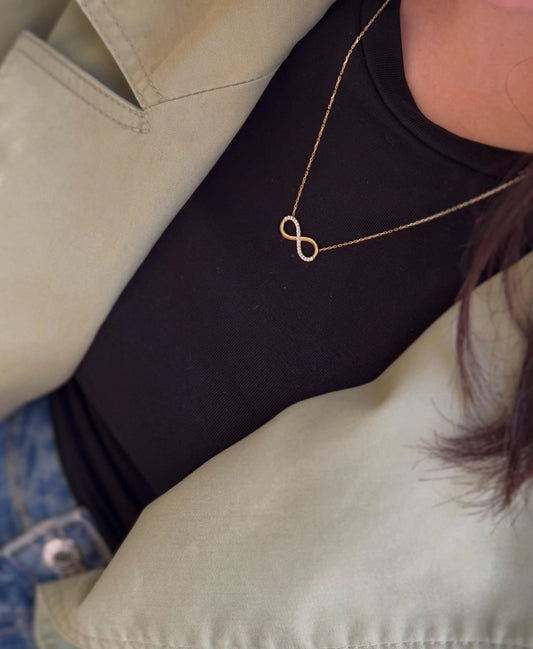 Taşlı Sonsuzluk Kolye | 14 Ayar Altın