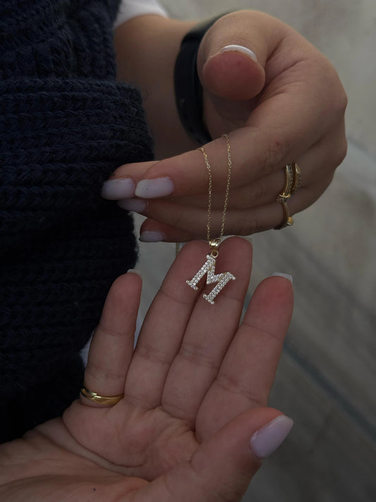 Taşlı Harf Kolye | 14 Ayar Altın