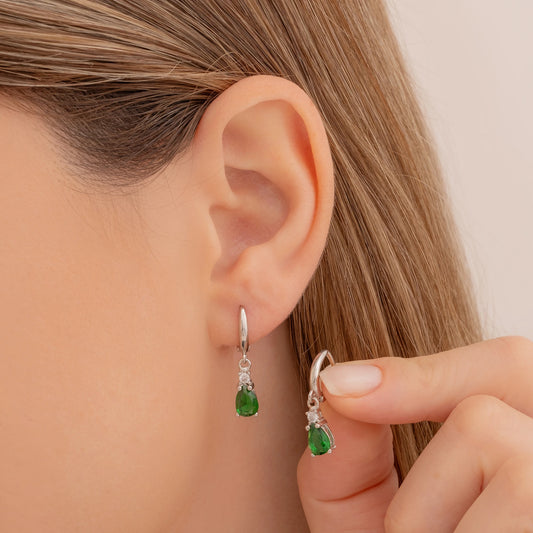 Yeşil Damla Taşlı Küpe | 925 Ayar Gümüş