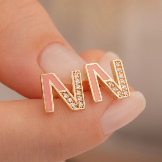 Taşlı Harf Küpe | 14 Ayar Altın