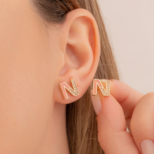 Taşlı Harf Küpe | 925 Ayar Gümüş