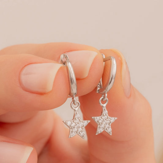 Taşlı Yıldız Küpe | 925 Ayar Gümüş