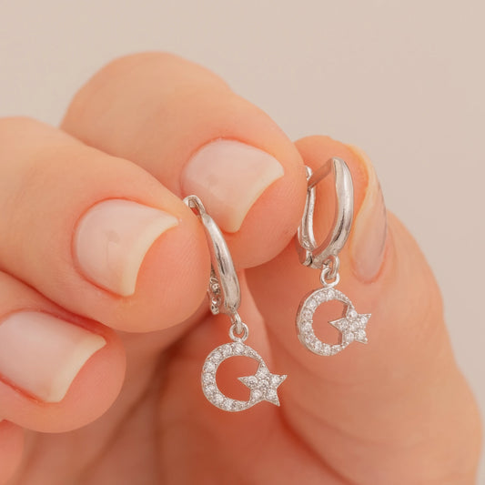 Ay Yıldız Taşlı Küpe | 925 Ayar Gümüş