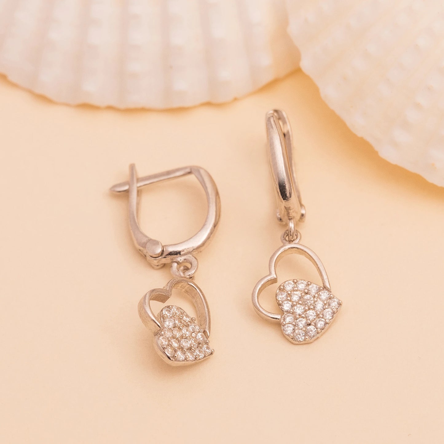 Taşlı İç İçe Kalp Küpe | 925 Ayar Gümüş