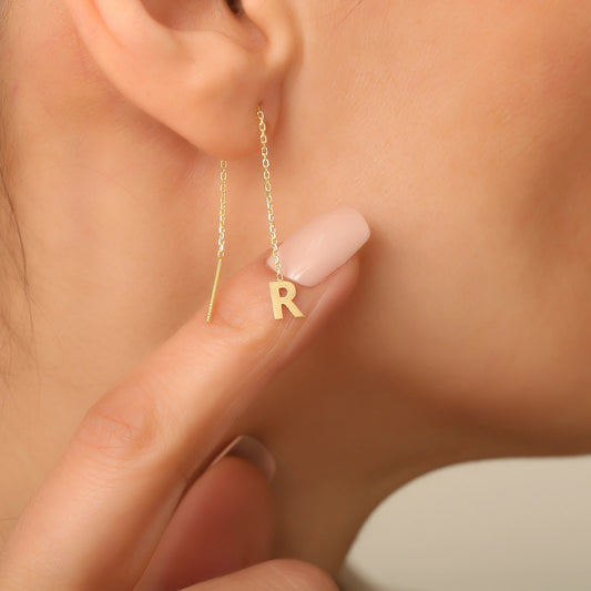 Harfli Sallantılı Küpe | 14 Ayar Altın