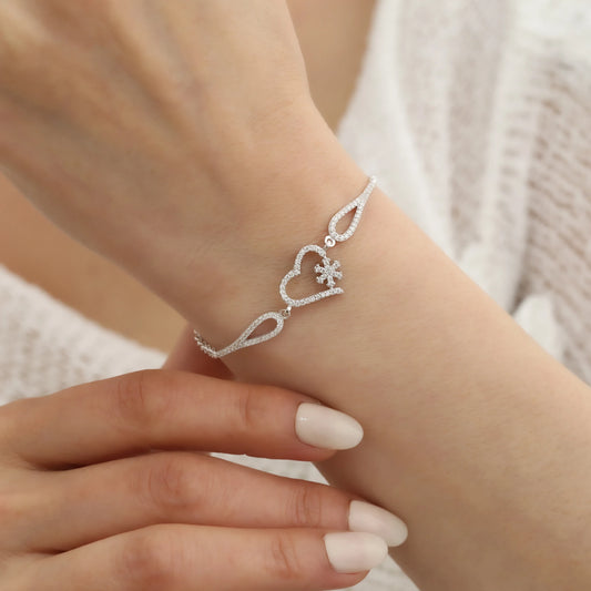 Taşlı Kalpli Bileklik | 925 Gümüş