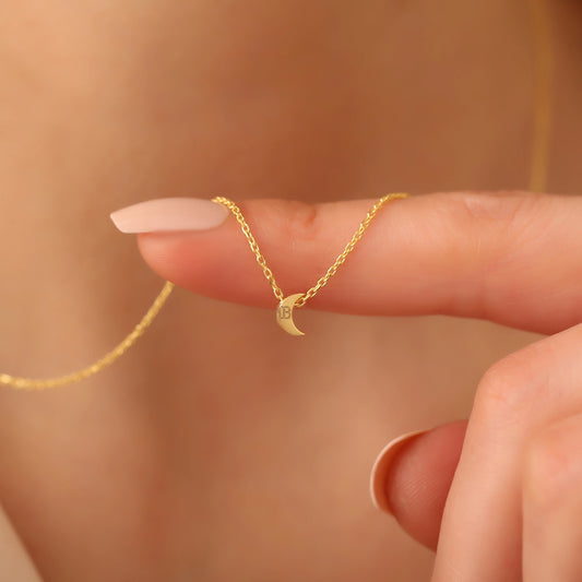 Kişiye Özel Ay Kolye | 14 Ayar Altın