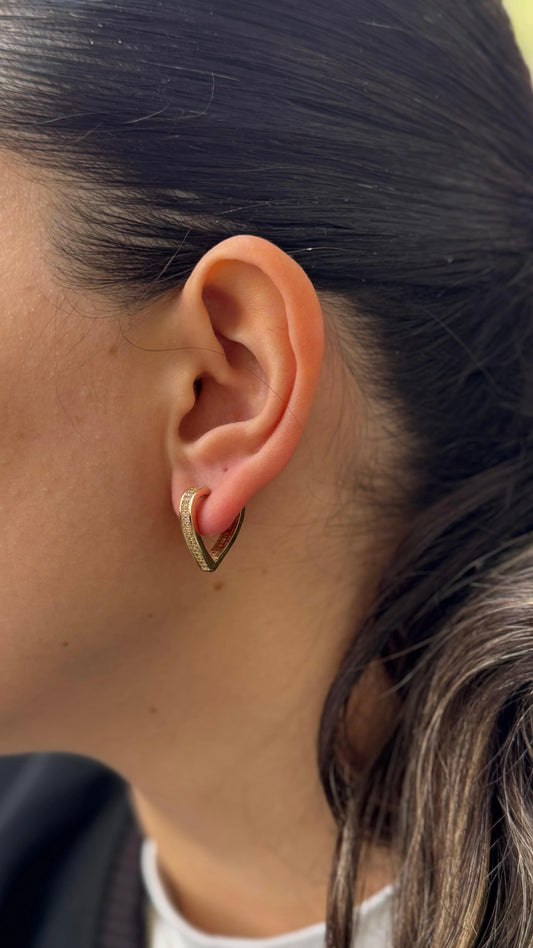 Taşlı Kalp Küpe | 14 Ayar Altın