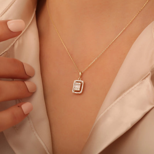 Kare Baget Kolye | 14 Ayar Altın