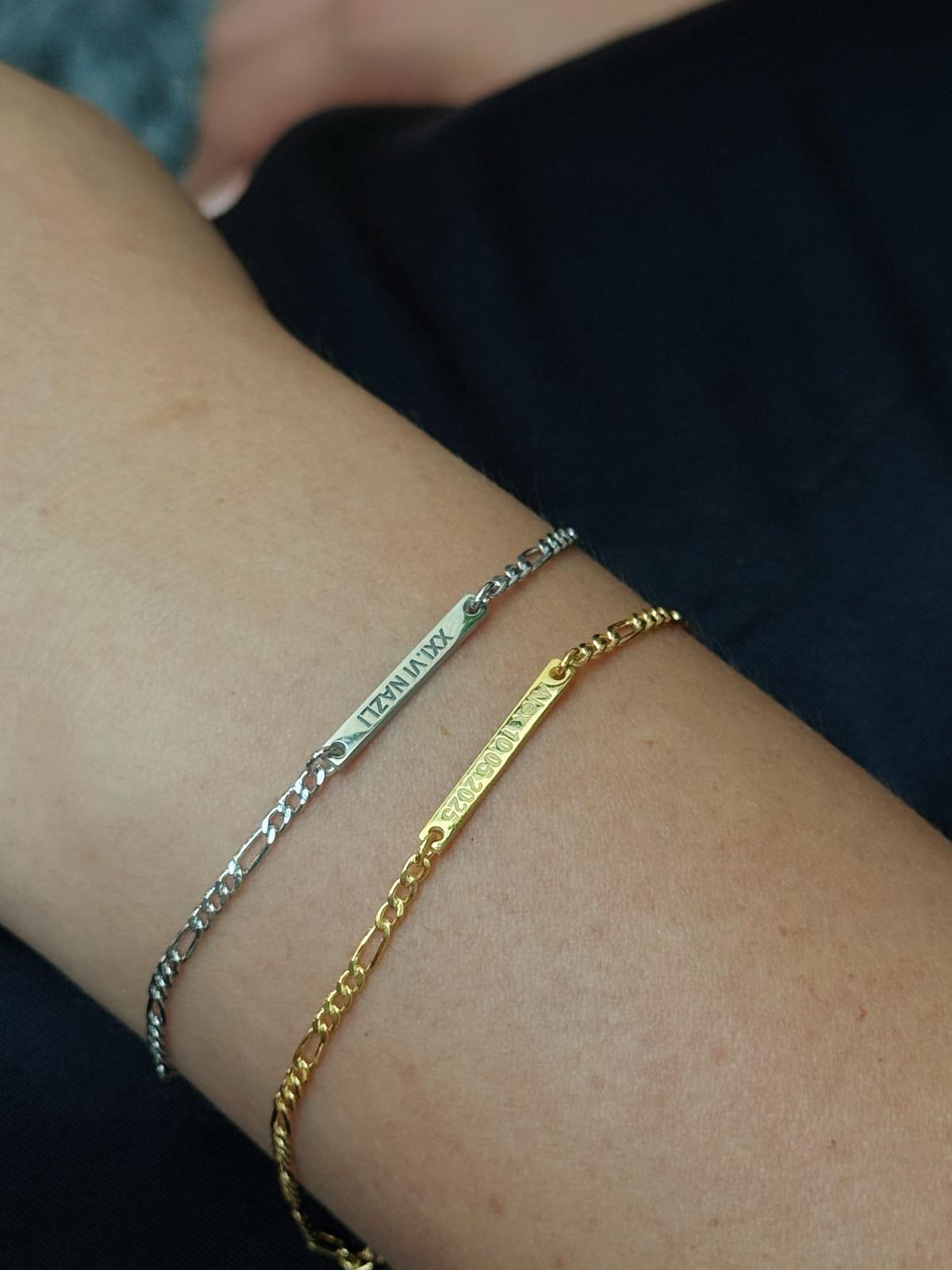 Gümüş Zincirli Plaka İsim Bileklik | 925 Gümüş