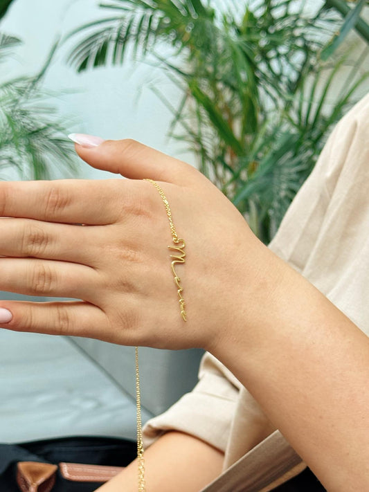 El Yazılı Dikey İsim Kolye | 925 Gümüş