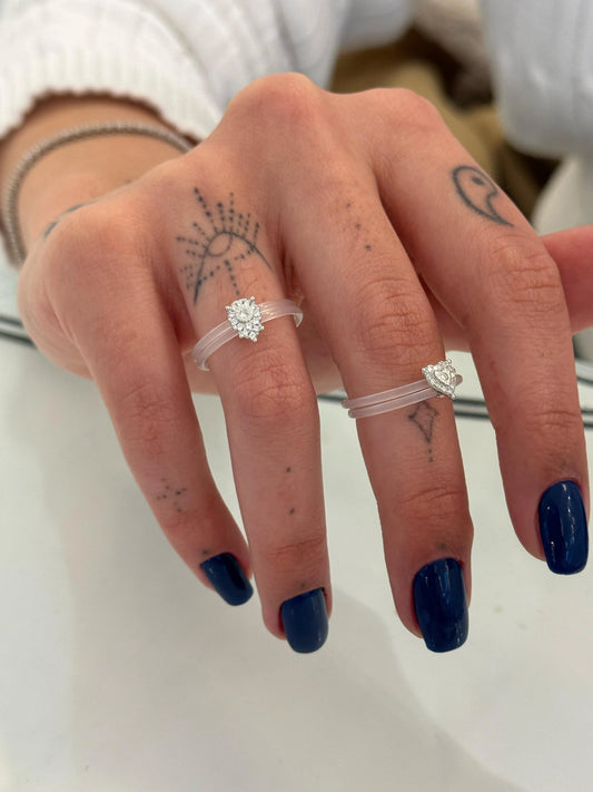 Kalp Ve Taş Detaylı Silikon Yüzük | 925 Gümüş