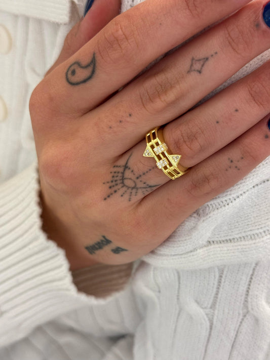 Geometrik Taş Detaylı Yüzük | 925 Gümüş