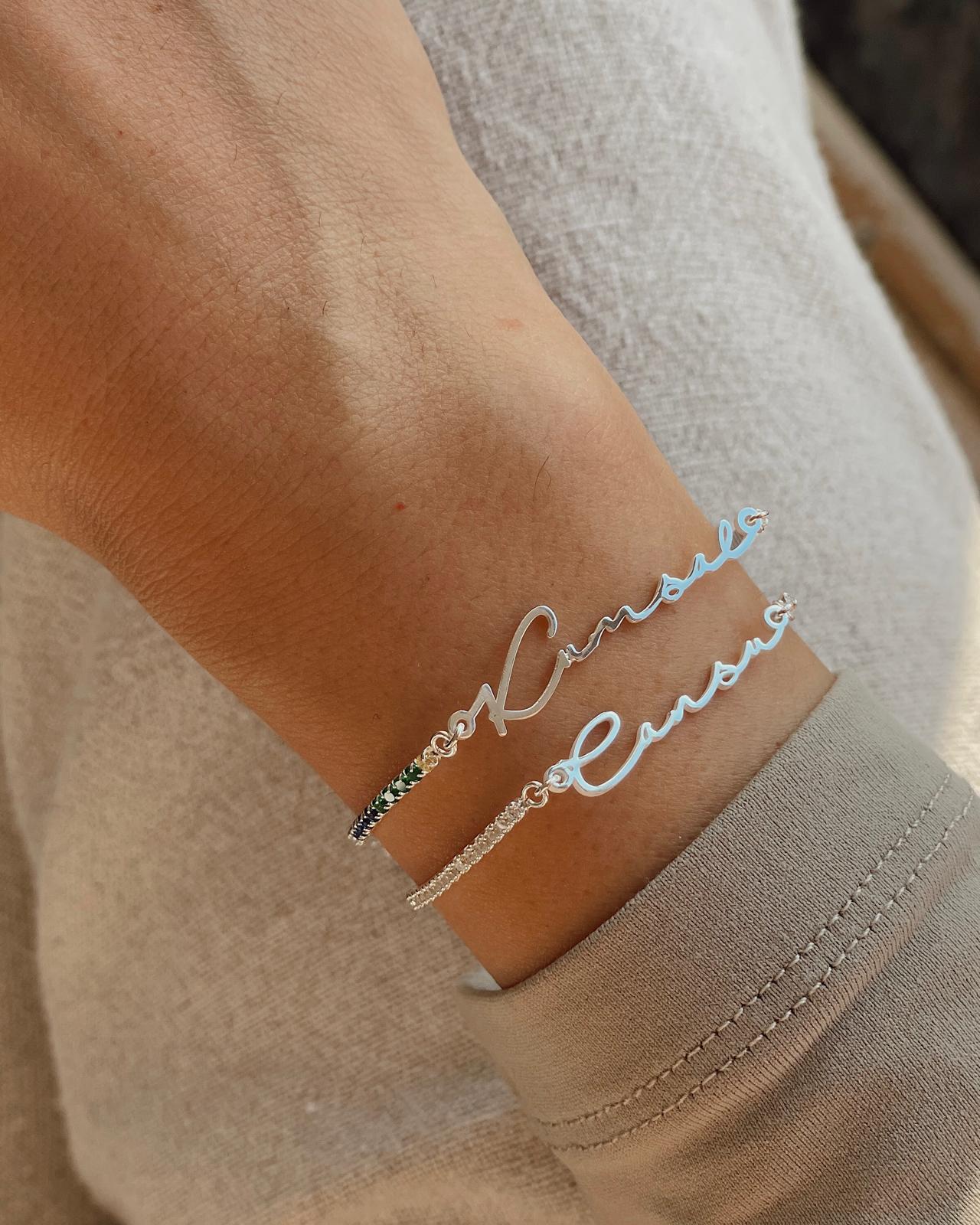 Gümüş Su Yolu İsim Bileklik | 925 Gümüş