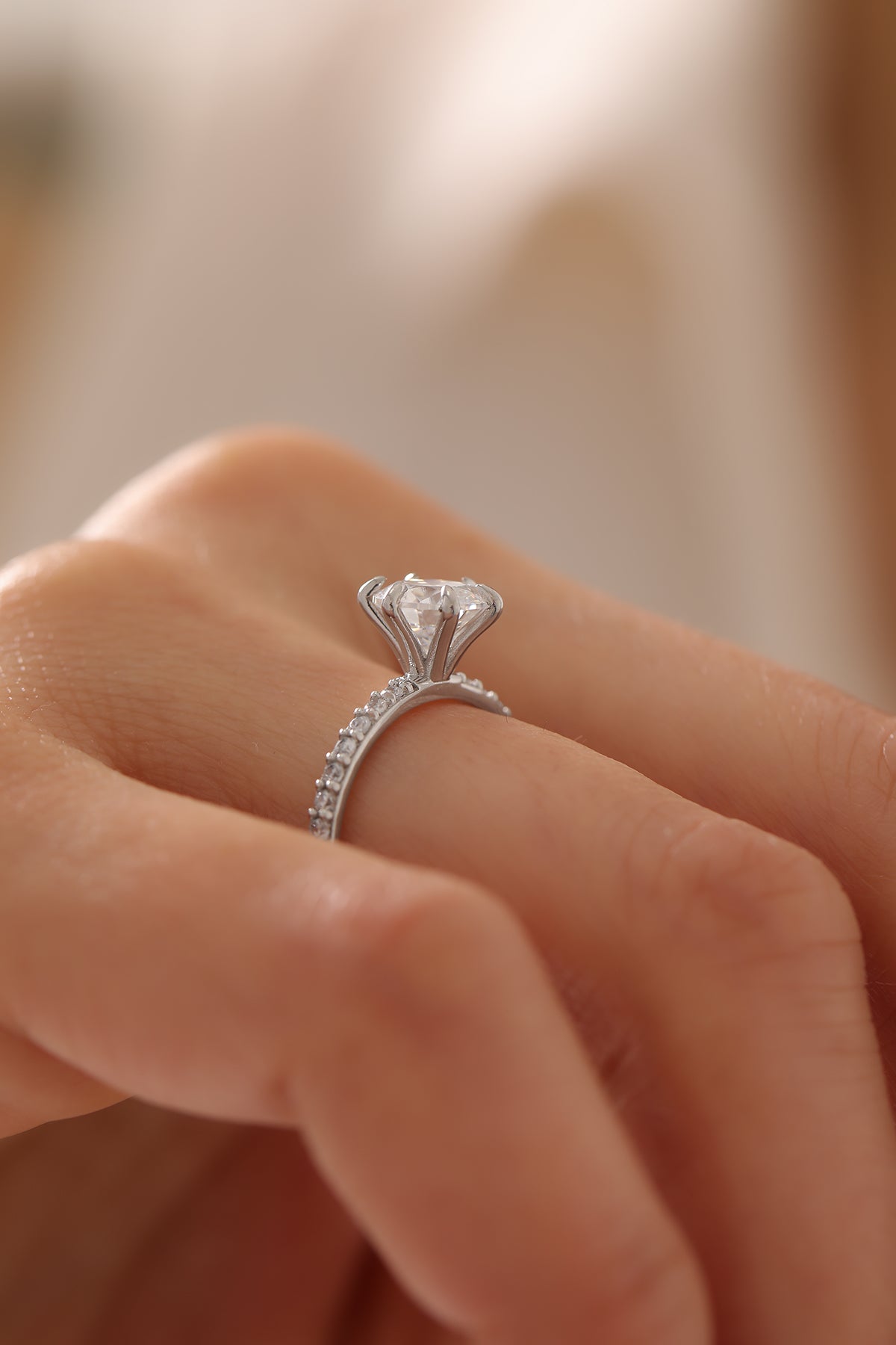 Mozanit Pırlanta Tektaş Yüzük | 925 Ayar Gümüş