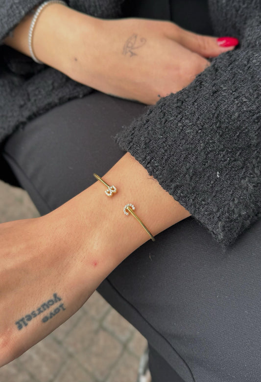 Taşlı Harfli Kelepçe Bileklik | 925 Gümüş