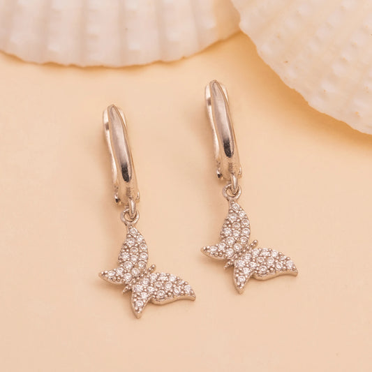 Taşlı Kelebek Küpe | 925 Ayar Gümüş