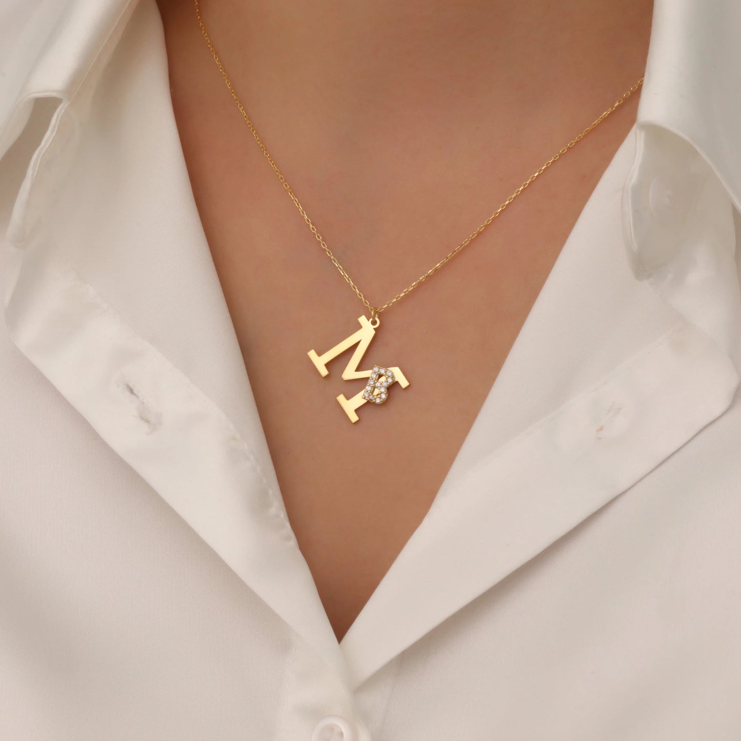 Çift Harfli Tasarım Kolye | 925 Gümüş