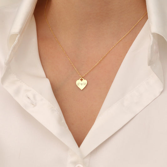 Kalp Plakalı Harf Kolye | 925 Gümüş