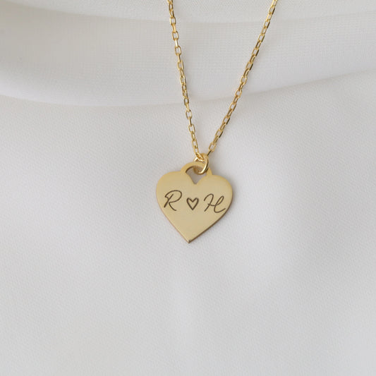 Kalp Plakalı Harf Kolye | 925 Gümüş