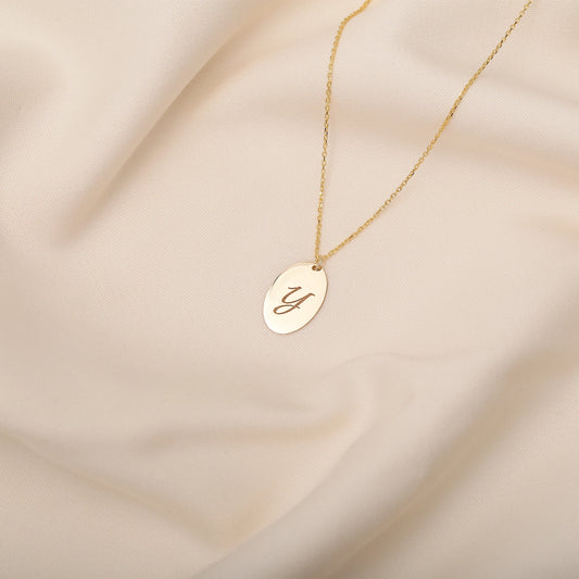 Kişiye Özel Oval Plaka Kolye | 14 Ayar Altın