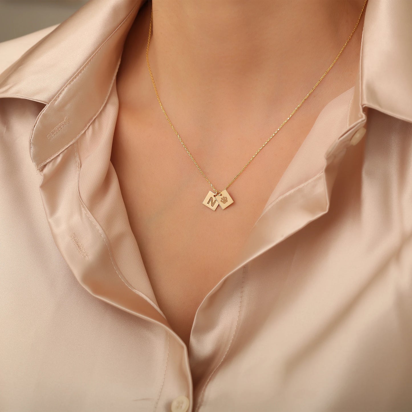 Çift Plakalı İsim Kolye | 14 Ayar Altın