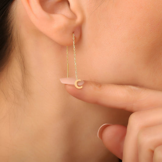 Harfli Sallantılı Küpe | 14 Ayar Altın