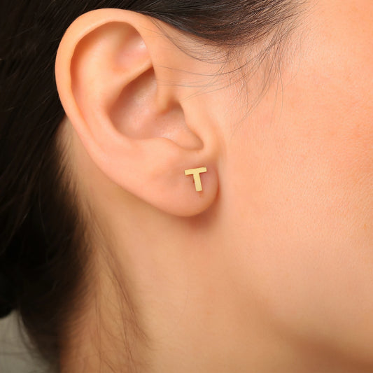 Tek Harfli Minimal Küpe | 14 Ayar Altın