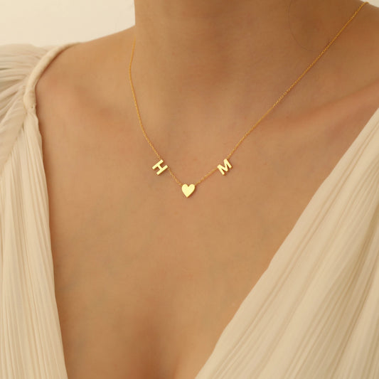 İki Harfli Kalpli Kolye | 925 Gümüş