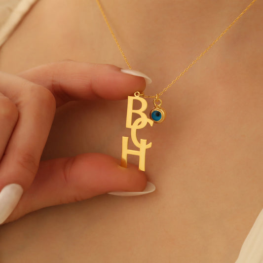 Üç Harfli Dikey Kolye | 925 Gümüş