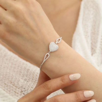 Taşlı Kalp Bileklik | 925 Gümüş