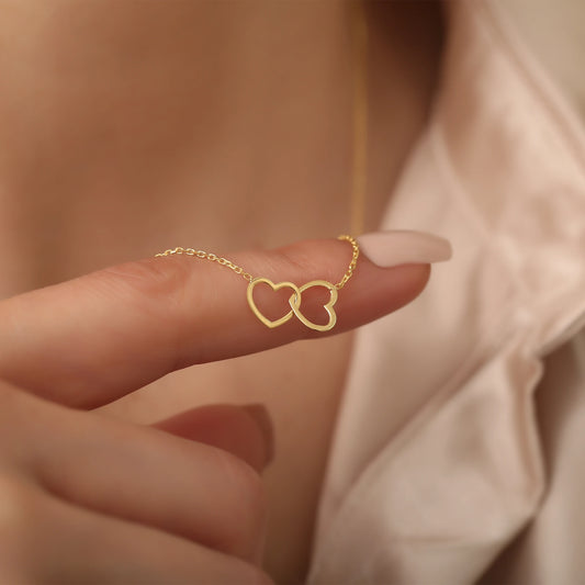 Çift Kalpli Kolye | 14 Ayar Altın