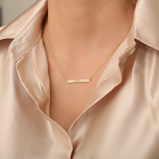 Dikdörtgen Plakalı İsim Kolye | 14 Ayar Altın