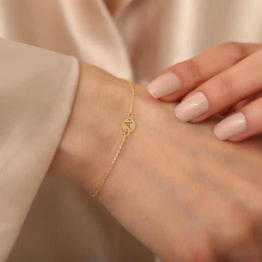 Kişiye Özel Yuvarlak Plaka Bileklik | 14 Ayar Altın