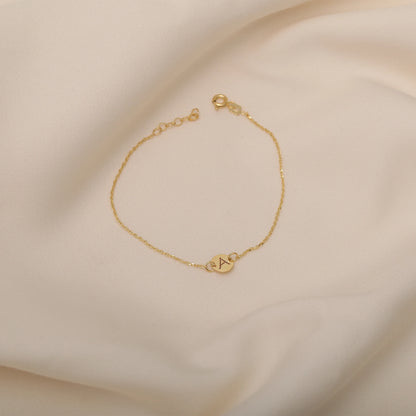 Kişiye Özel Yuvarlak Plaka Bileklik | 14 Ayar Altın