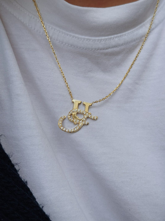 Gümüş Taşlı İki Harf Kolye | 925 Gümüş