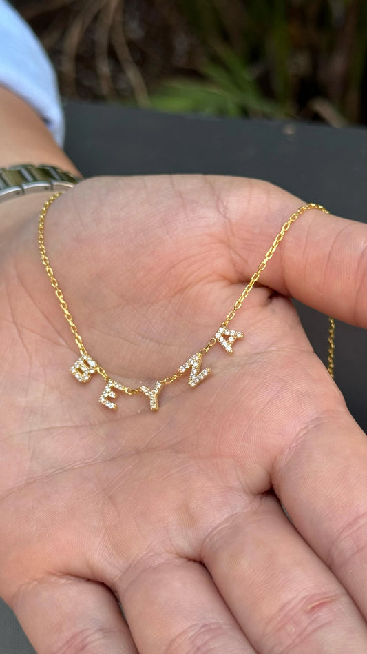 Gümüş Taşlı İsim Kolye | 925 Gümüş