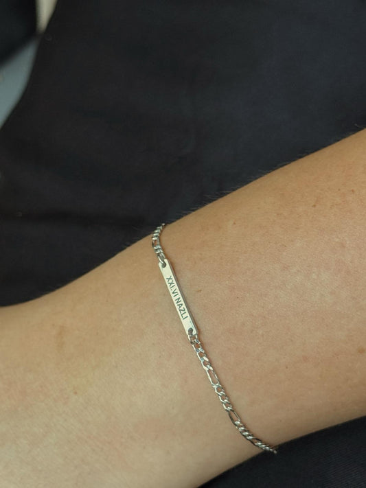 Gümüş Zincirli Plaka İsim Bileklik | 925 Gümüş