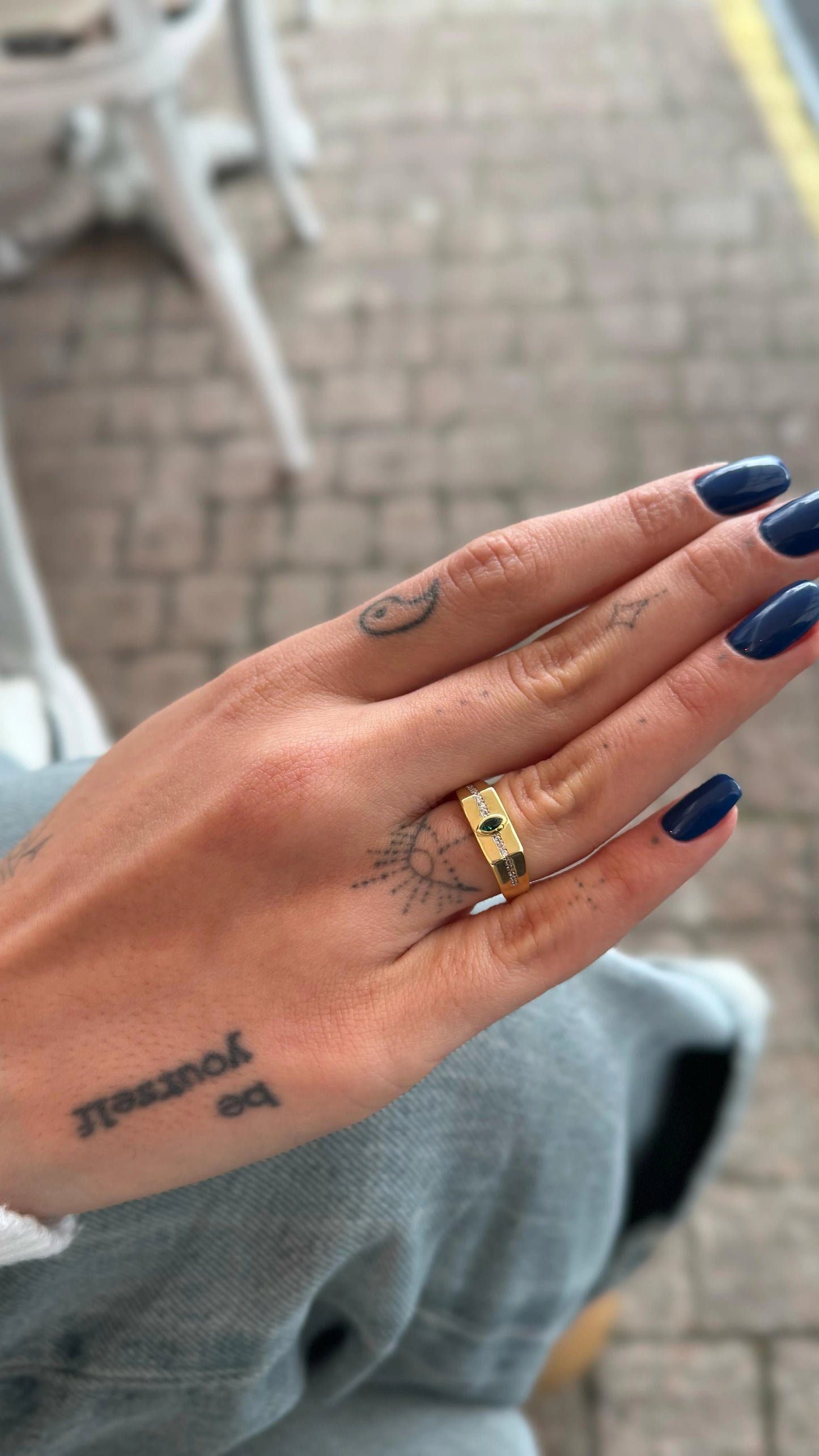 Yeşil Taş Detaylı Minimal Yüzük | 925 Gümüş