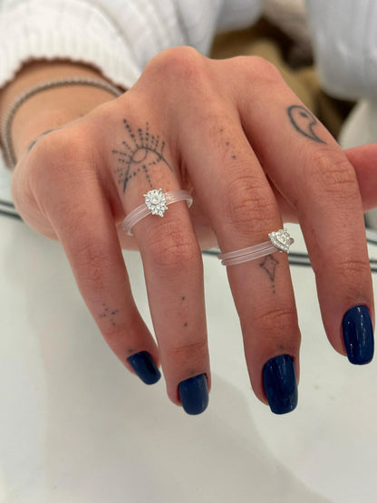 Kalp Ve Taş Detaylı Silikon Yüzük | 925 Gümüş